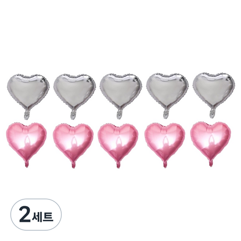 이롭상회 예쁜 하트 풍선 33~35cm 2종 x 5p 세트, 핑크, 실버, 2세트