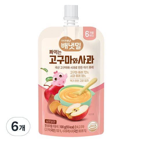아이배냇 배냇밀 짜먹는 이유식, 혼합맛(고구마/사과), 100g, 6개
