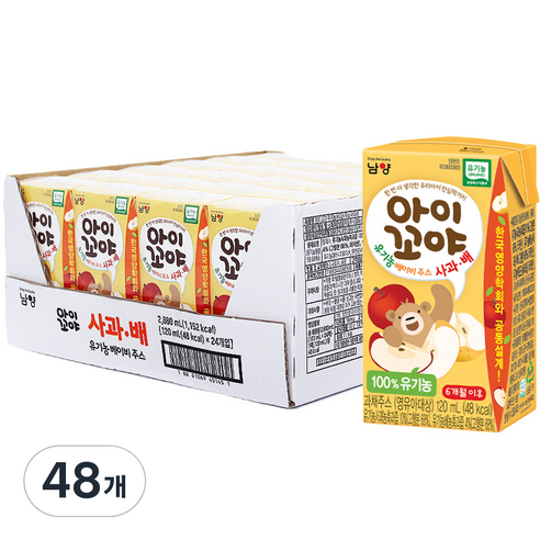 아이꼬야 유기농 베이비주스 120ml, 사과+배, 48개
