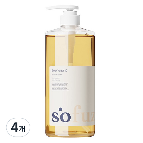 소퍼즈 맥주효모 10 지성 케어 샴푸 시트러스 향, 4개, 1000ml