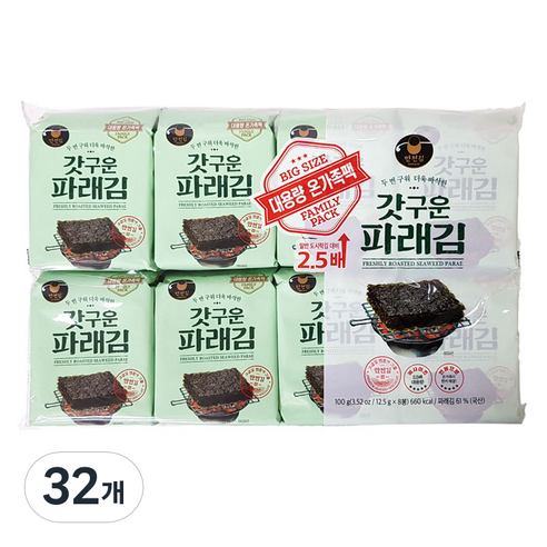만전김 갓구운 파래김 대용량 온가족팩, 12.5g, 32개