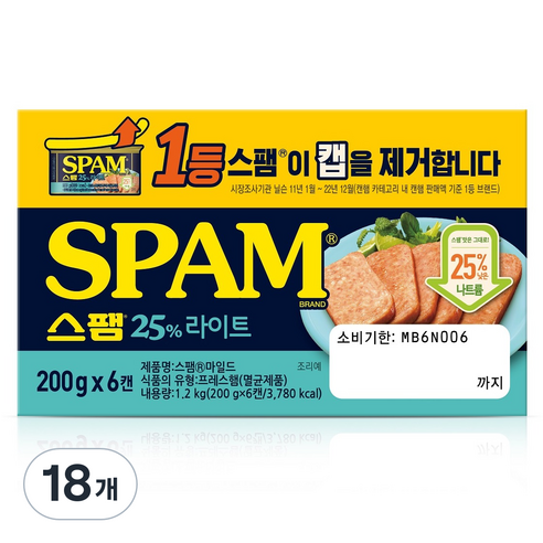 스팸 25% 라이트, 18개, 200g