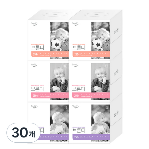 브론디 미용티슈 미니정사각 천연펄프 2겹 250매, 30개, 1개입