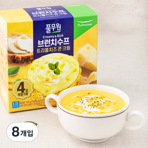 풀무원 브런치수프 트리플 치즈 콘 크림 (냉장), 180g, 8개입