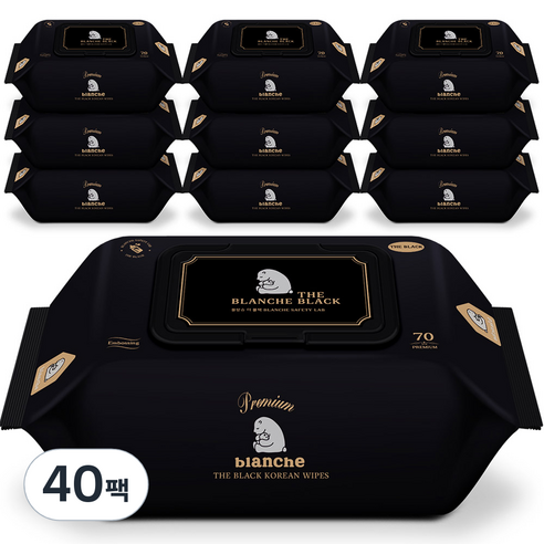 블랑슈 프리미엄 더블랙 유아물티슈 캡형 75gsm, 75g, 70개입, 40개