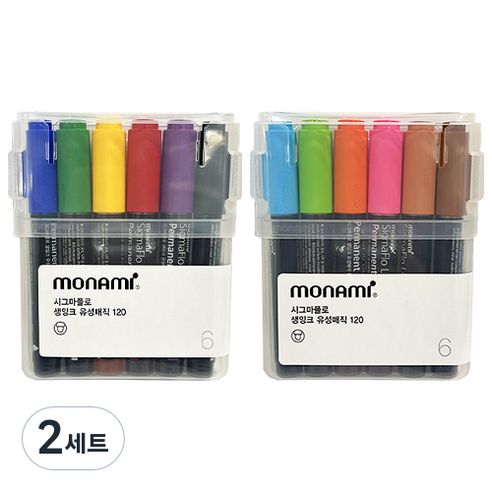 모나미 시그마플로 생잉크 유성매직 120 세트 A 6색 + B 6색, 혼합색상, 2세트