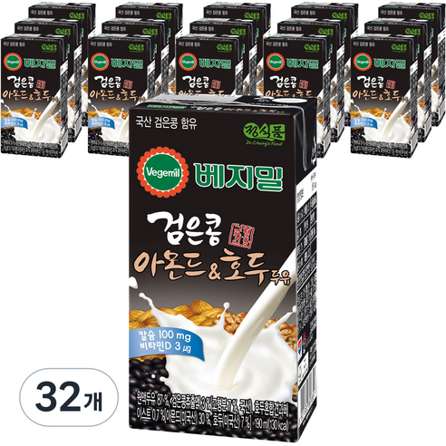 정식품 베지밀 검은콩 아몬드 호두 두유, 190ml, 32개