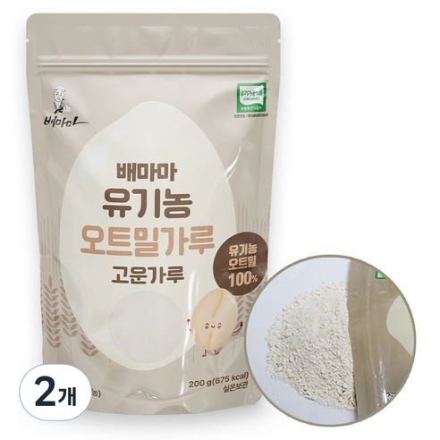 배마마 유기농 오트밀 가루 이유식, 200g, 2개