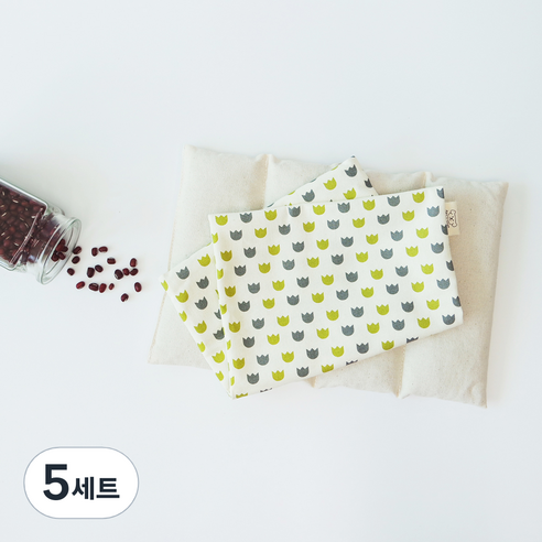 팥앤찜 휴대용 현미 복부찜질팩 + 커버 초록튤립 세트, 5세트