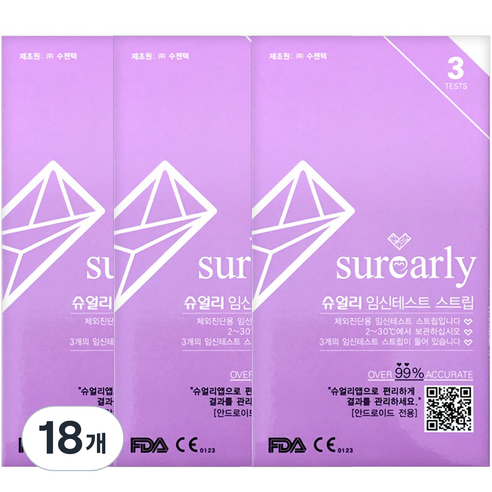 슈얼리 임신테스트 스트립, 3개입, 18개
