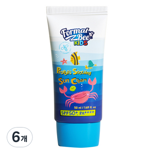 포멀비 키즈 유아 프로폴리스 수딩 선크림 SPF50+ PA++++ 아기 자외선차단제, 50ml, 6개