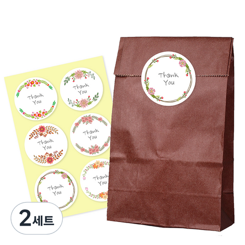 종이 각대봉투 소 50p + 땡큐 스티커 54매 세트, 브라운, 2세트