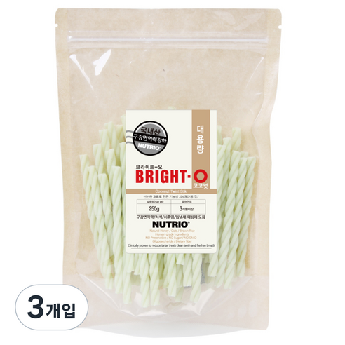뉴트리오 브라이트오 강아지 치석껌, 코코넛, 250g, 3개