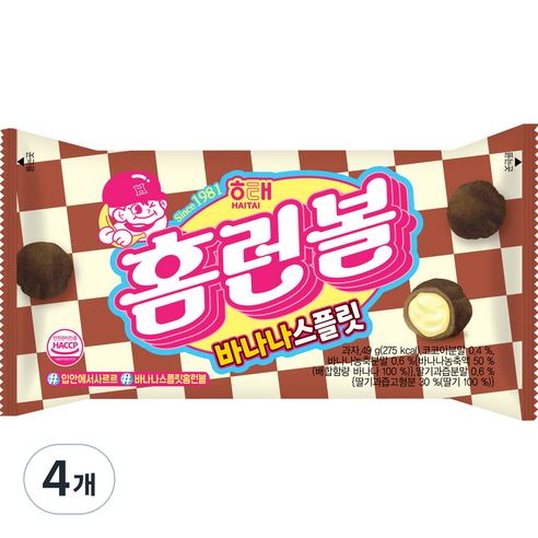 해태제과 홈런볼 바나나스플릿, 49g, 4개
