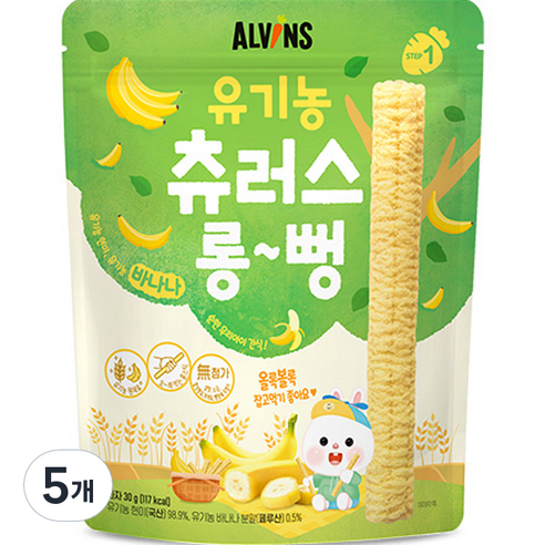 엘빈즈 유아용 츄러스 롱뻥 STEP1, 바나나맛, 30g, 6개