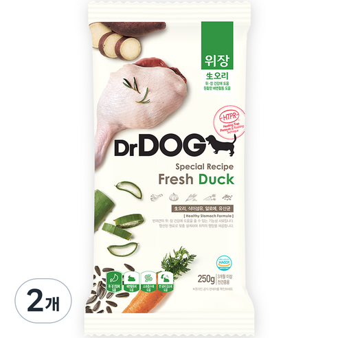 닥터독 생후 3개월 이후 위장 오리 건식사료, 눈물 개선/눈건강, 250g, 2개