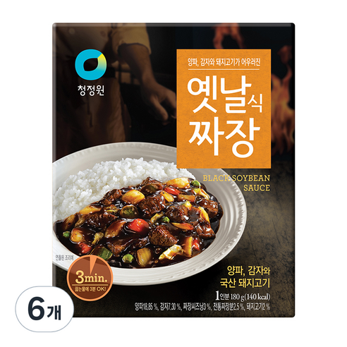 청정원 옛날식짜장, 180g, 6개