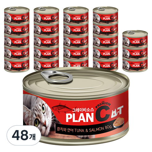 바이캣 플랜씨 그레이비소스 프리미엄 고양이 캔간식 참치 80g, 참치 + 연어 혼합맛, 48개