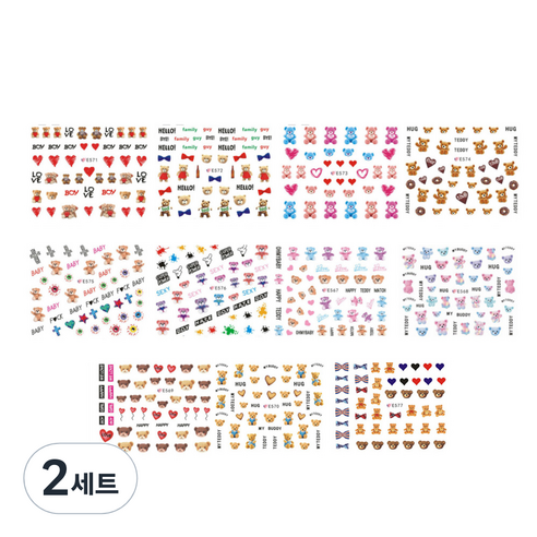 곰돌이 네일 스티커 11종 세트, 혼합색상, 2세트