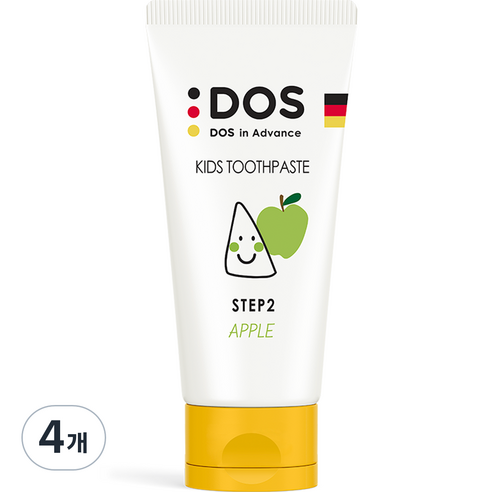 도스인어드밴스 어린이 치약 STEP2 저불소 사과향, 60ml, 4개