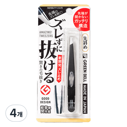 GREENBELL NEW 미세모용 족집게 GT-233, 블랙, 4개