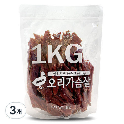 댕냥이생활연구소 듬뿍 오리가슴살 강아지간식, 3개, 1kg, 오리