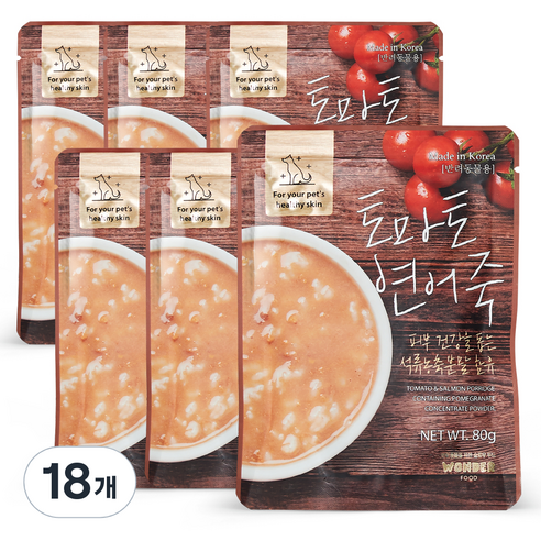 원더푸드 강아지 건강죽, 토마토 연어죽, 80g, 18개