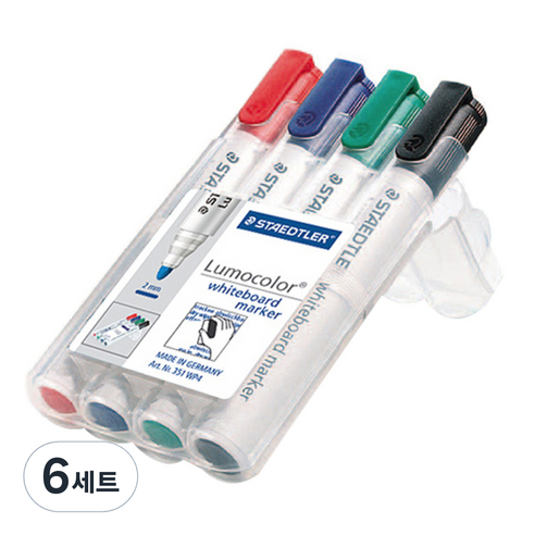 스테들러 화이트보드 마카 351WP4 4색세트, 혼합 색상, 24개