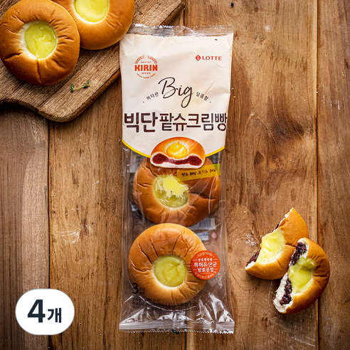 기린 팥 슈크림빵 빅단, 3개입, 4개