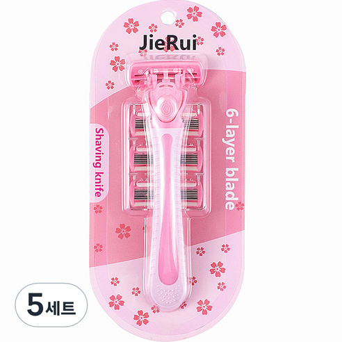 여성용 티지 6중날 제모 일회용 면도기 + 면도날 3p 세트 핑크, 5세트