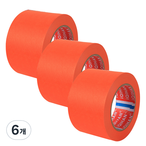 다다 칼라 마스킹 종이테이프 50mm x 15m, 오렌지, 6개