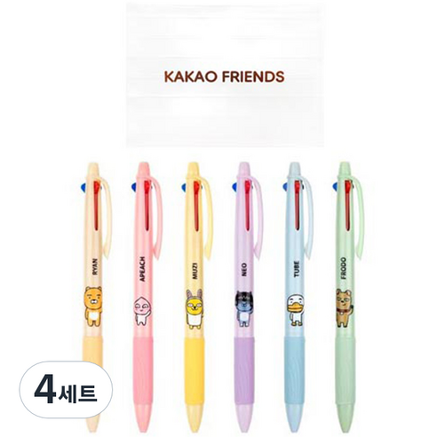 아이콘스 카카오프렌즈 3색 볼펜 0.7mm 6p 세트, 혼합 색상, 4세트