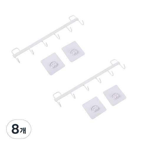 모나코올리브 무타공 철제 6구 후크걸이, 화이트, 8개