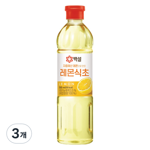 백설 CJ제일제당 지중해산 레몬식초, 500ml, 3개