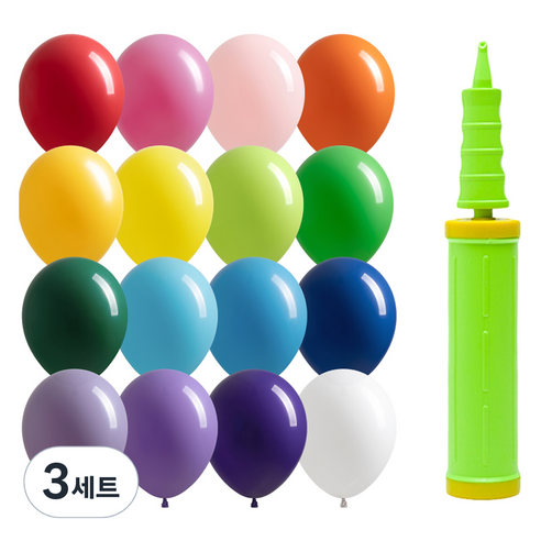 조이파티 조이벌룬 레인보우 풍선 25cm 100p + 손펌프 세트, 풍선(랜덤발송), 손펌프(라임그린), 3세트