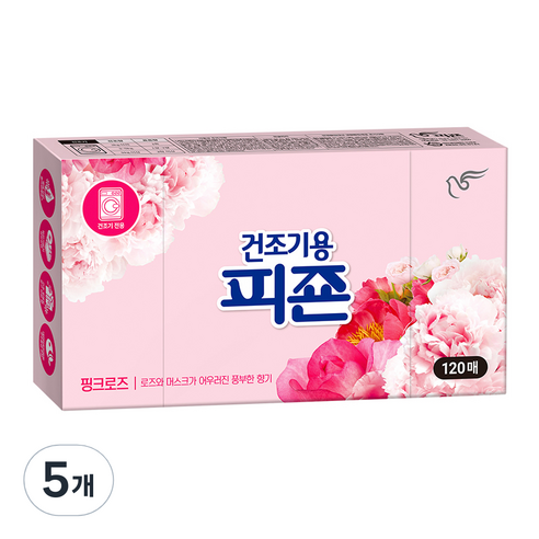 피죤 건조기용 오리지널 시트 섬유유연제 핑크로즈 본품, 5개
