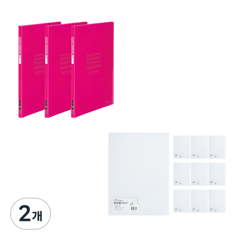 에코청운 칼라칩 클리어화일 A4 10매 핑크 3p + PP 명함 L홀더 A4 10p, 핑크(클리어화일) , 투명(L홀더), 2개