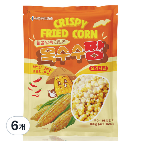 효성푸드 크리스피 프라이드 콘 옥수수짱 과자, 6개, 100g