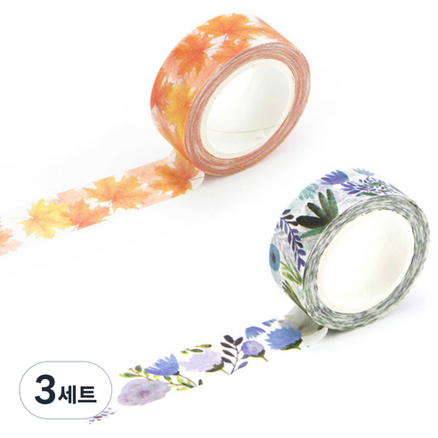 라이프포인트 내츄럴 일러스트 마스킹 테이프 05보라별꽃 세트, 05보라별꽃, 18단풍나무, 3세트