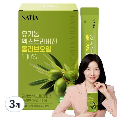 나티아 유기농 엑스트라버진 올리브오일 100% 30p, 3개, 300g