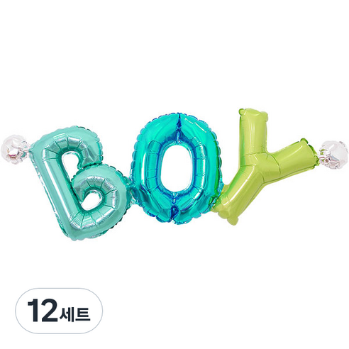 파티팡 이니셜은박풍선 BOY, 블루 + 그린톤, 12세트