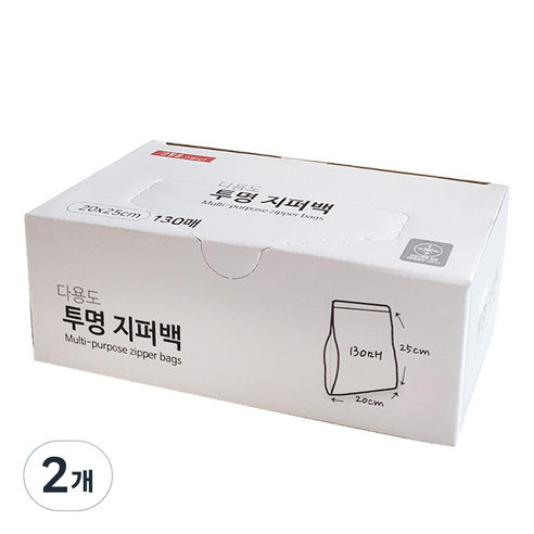 생활을그리다 다용도 투명 지퍼백, 중(M), 130개입, 2개