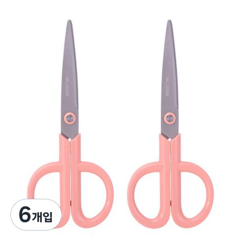 누사인 ABS 사무용 가위 NS053, 로즈핑크, 6개입