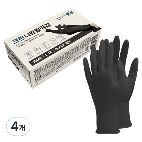 명진 크린 니트릴장갑 100개입, 블랙, 대(L), 4개