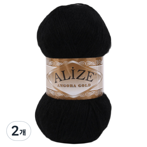 alize 마마니트 앙고라골드 털실, 60 블랙, 2개