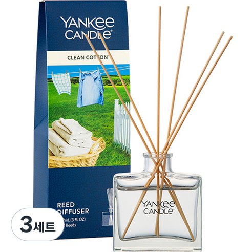 양키캔들 리드 디퓨저, 클린코튼, 88.7ml, 3세트