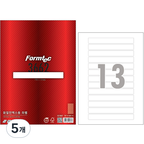 폼텍 레이저 잉크젯 공용 화일 인덱스용 라벨지 LQ-3662 20p, 5개, 13칸
