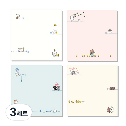 데일리재팬 떡메모지 캐릭터 4종혼합 세트, 화이트, 핑크, 민트, 아이보리, 3세트