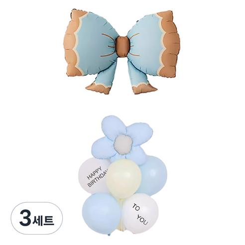 와우파티코리아 데이지 파우더 리본 풍선 꽂이 세트, 3세트, 블루2
