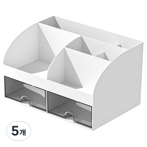 연필꽂이 서랍식 데스크 수납함 21.1 x 14.2 x 12 cm, 화이트, 5개